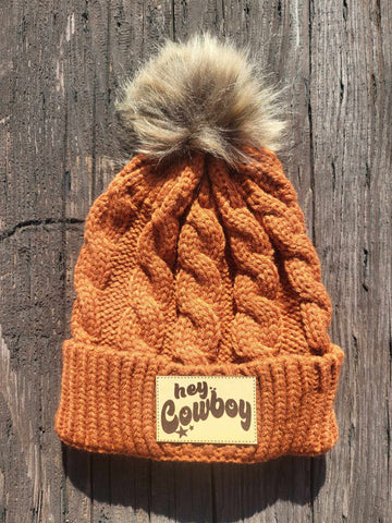 HEY COWBOY LEATHER PATCH BEANIE