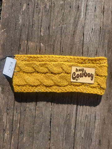 HEY COWBOY LEATHER PATCH WINTER HEADBAND