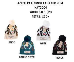 AZTEC PATTERNED FAUX FUR POM- HAT3001