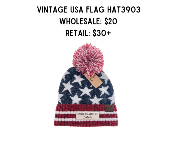 Vintage USA Flag Knit Pom- HAT3903