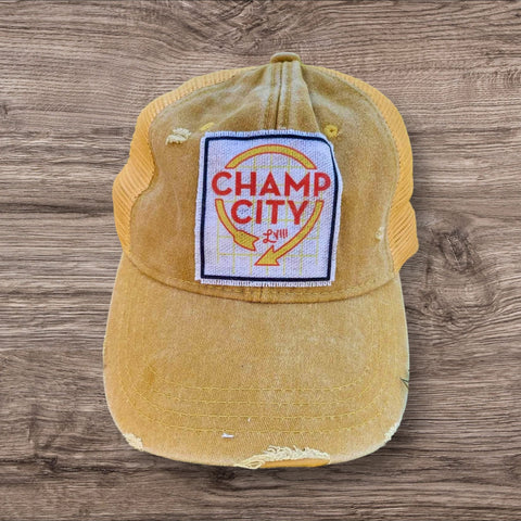 “Champ City” Fabric Patch Ball Cap- Mustard Yellow