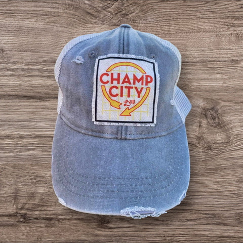 “Champ City” Fabric Patch Ball Cap- Gray