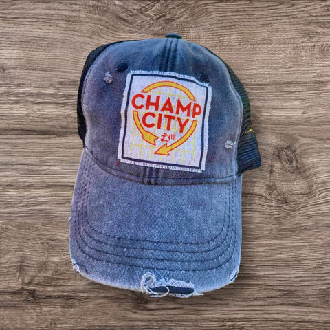 “Champ City” Fabric Patch Ball Cap- Black
