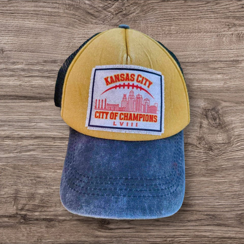 “City of Champions” Fabric Patch Ball Cap- Black and Yellow