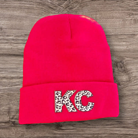 Leopard KC Patch Beanie- Red