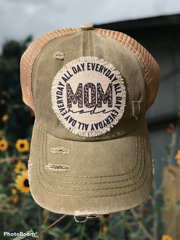 Mom Mode All Day Everyday Olive Green Hat- Criss-Cross Style Back